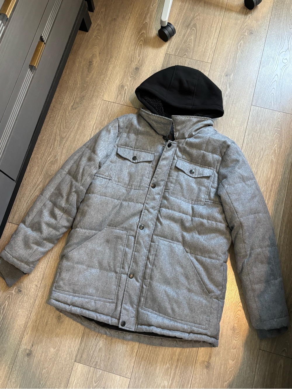 Urban Republic Gray Quilted Hooded Puffer Jacket with Black Hood